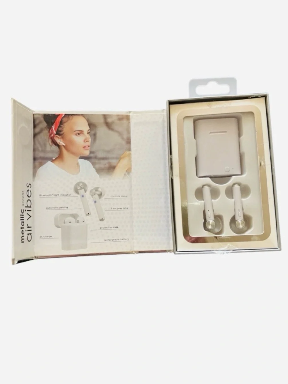 Vivitar Metallic Accent Air Vibes True Wireless Earphones - Silver. New in Box.